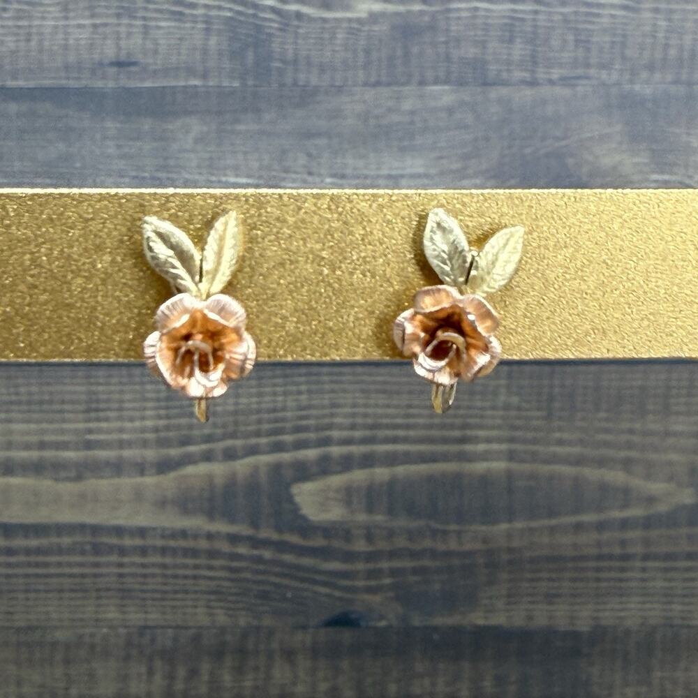 Vintage Krementz Rose Earrings Rose Gold Tone Screw Back Earrings
